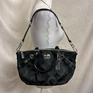 Coach Madison Op Art Dot Sophia Satchel Black Silver Hardware Convertible Bag